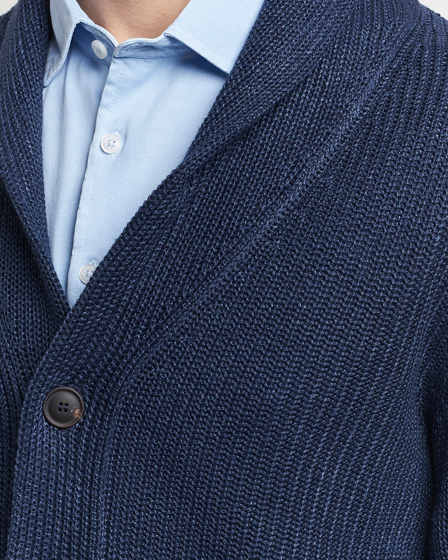 Herre | Trøjer | Gran Sasso | Linen/Cotton Shawl Collar Cardigan Navy