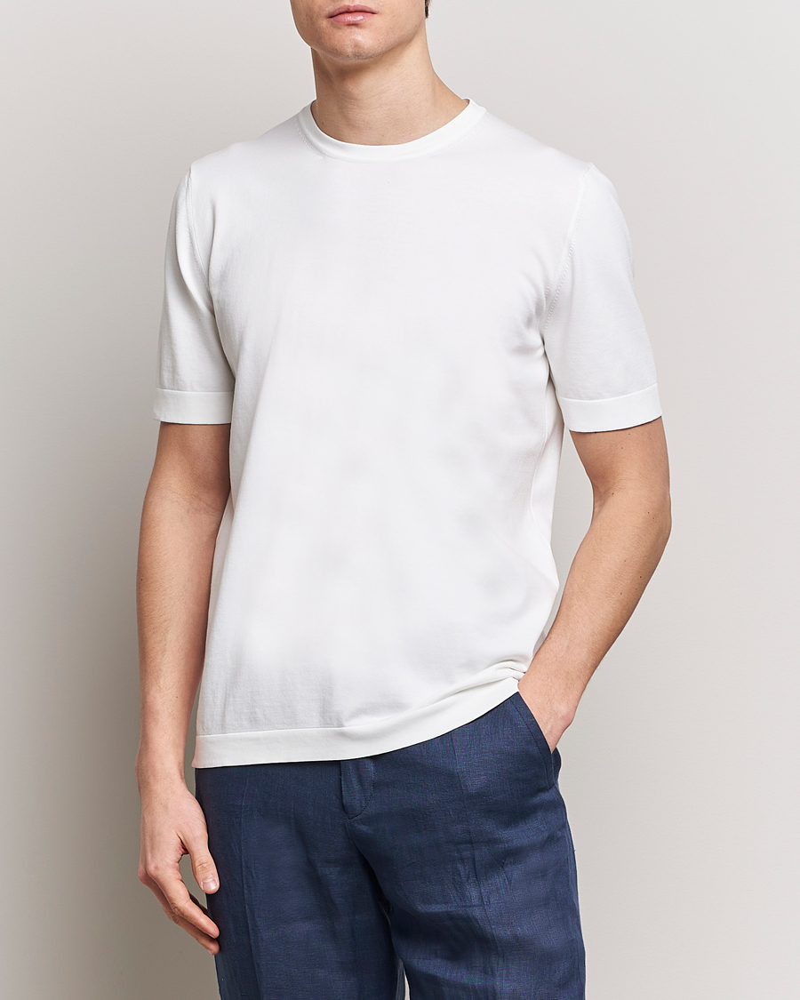 Herre | Kortærmede t-shirts | Gran Sasso | Cotton Knitted Crew Neck T-Shirt White