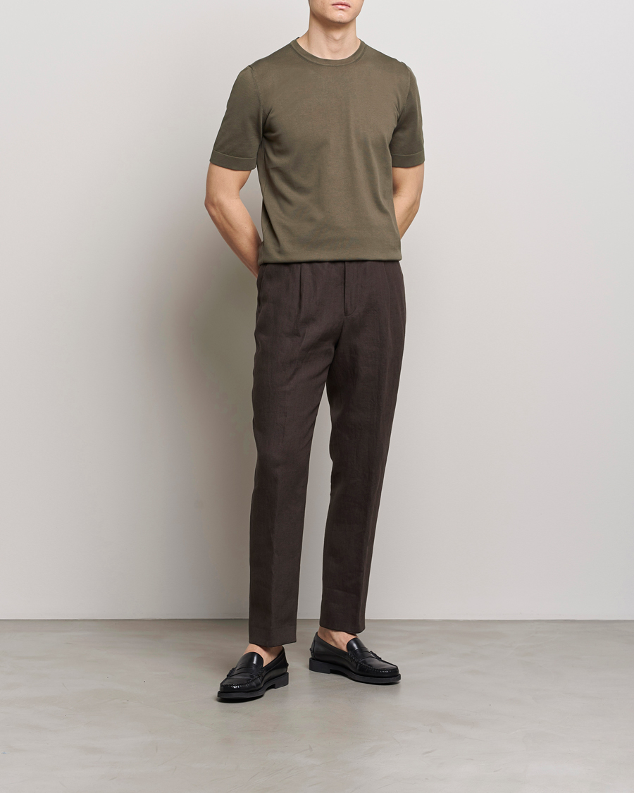 Herre | T-Shirts | Gran Sasso | Cotton Knitted Crew Neck T-Shirt Dark Brown