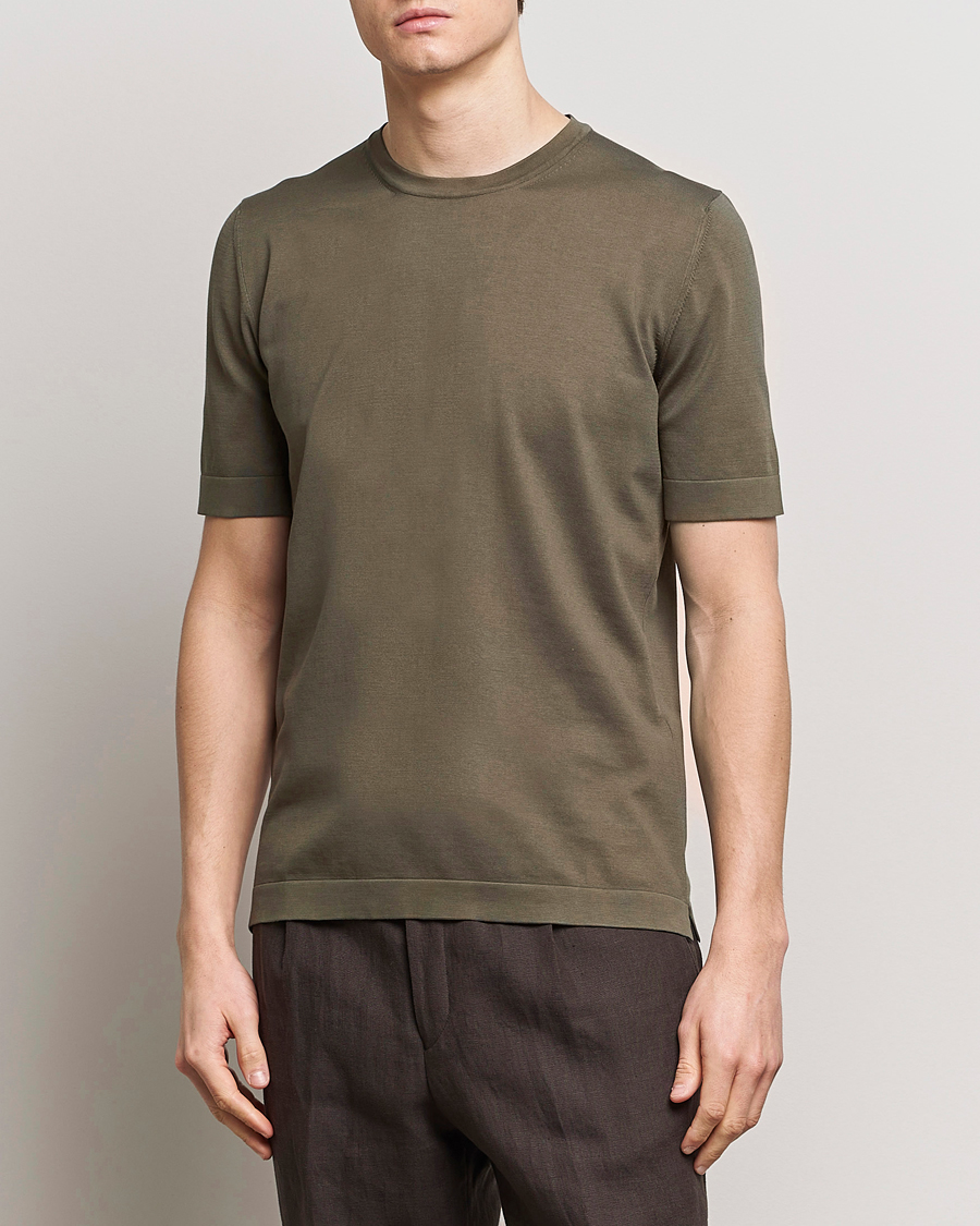 Herre | Afdelinger | Gran Sasso | Cotton Knitted Crew Neck T-Shirt Dark Brown