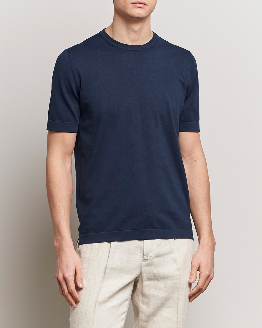 Herre | Gran Sasso | Gran Sasso | Cotton Knitted Crew Neck T-Shirt Navy