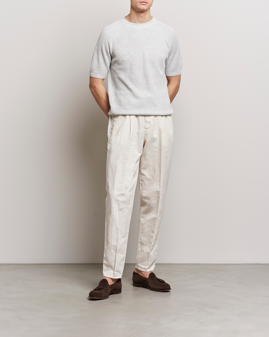 Herre | T-Shirts | Gran Sasso | Cotton Heavy Knitted Crew Neck T-Shirt Light Grey