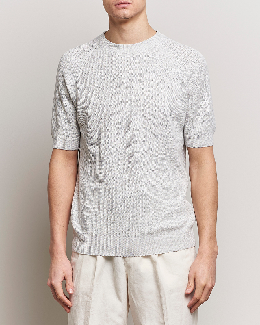Herre | Kortærmede t-shirts | Gran Sasso | Cotton Heavy Knitted Crew Neck T-Shirt Light Grey