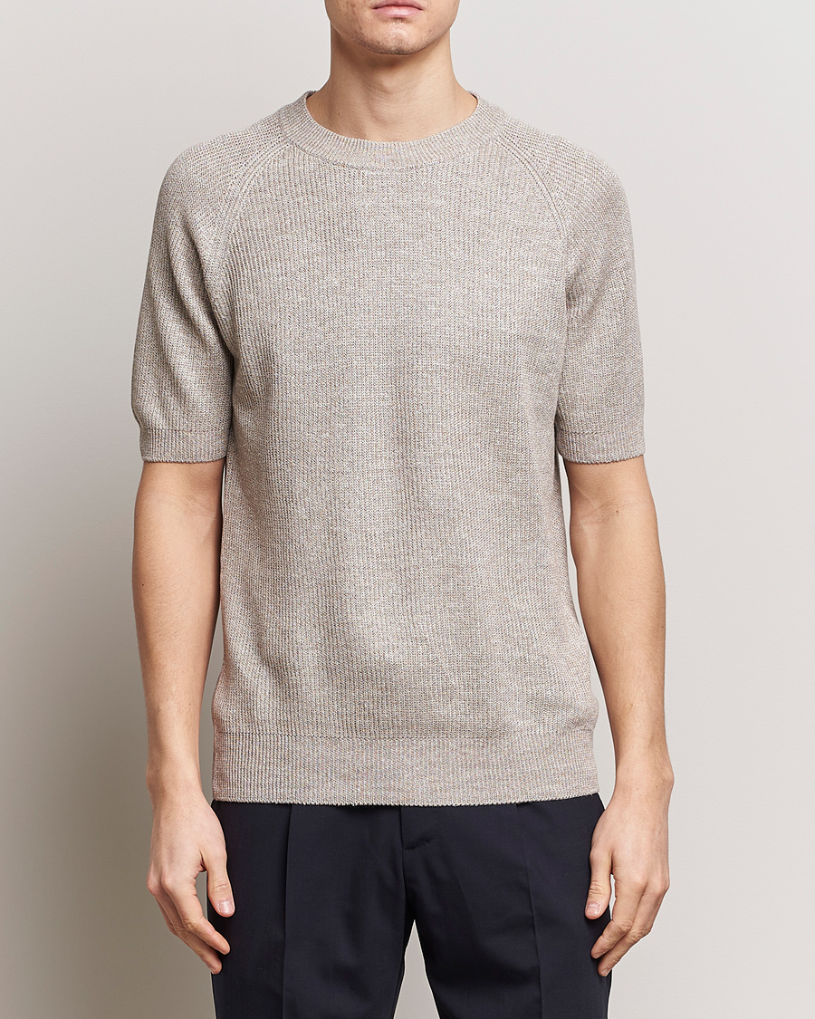 Herre | T-Shirts | Gran Sasso | Cotton Heavy Knitted Crew Neck T-Shirt Beige Melange