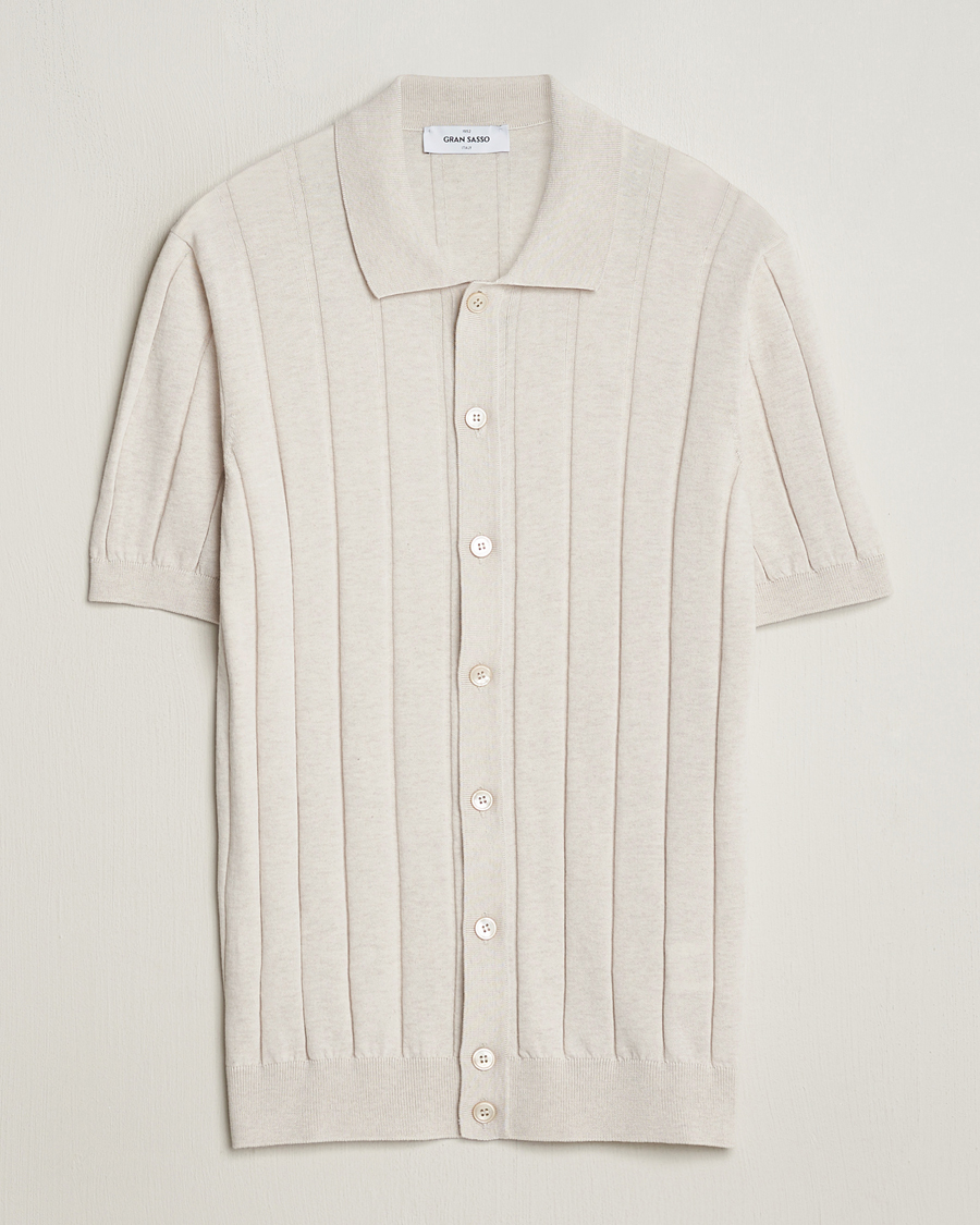 Herre | Skjorter | Gran Sasso | Cotton Structured Knitted Short Sleeve Shirt Cream