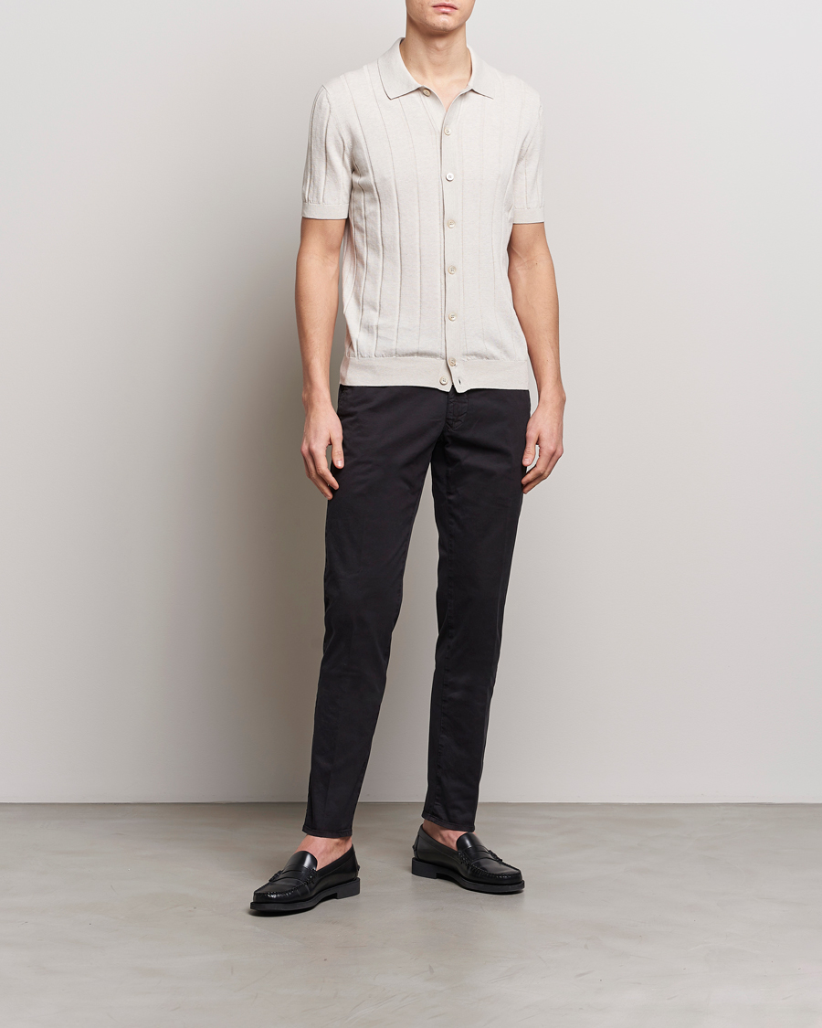 Herre | Skjorter | Gran Sasso | Cotton Structured Knitted Short Sleeve Shirt Cream