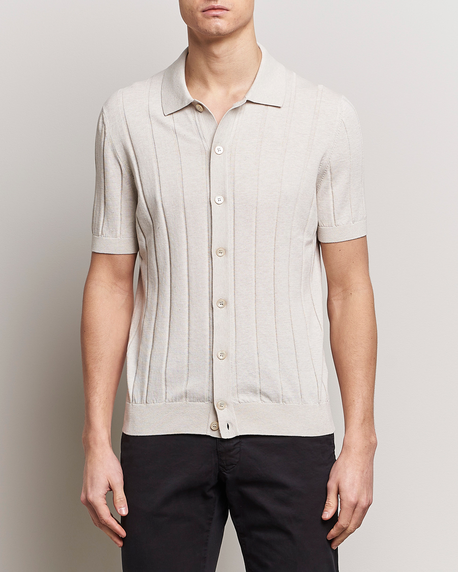Herre | Afdelinger | Gran Sasso | Cotton Structured Knitted Short Sleeve Shirt Cream