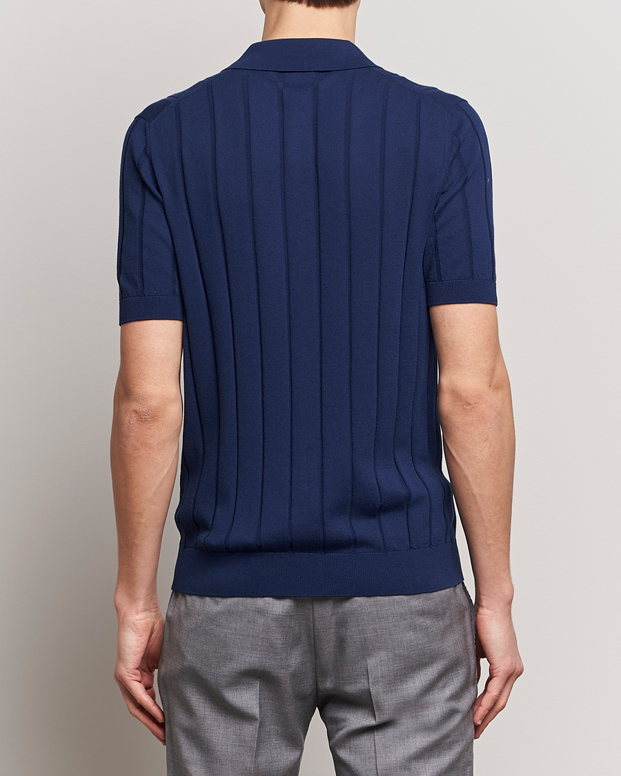 Herre | Skjorter | Gran Sasso | Cotton Structured Knitted Short Sleeve Shirt Light Navy