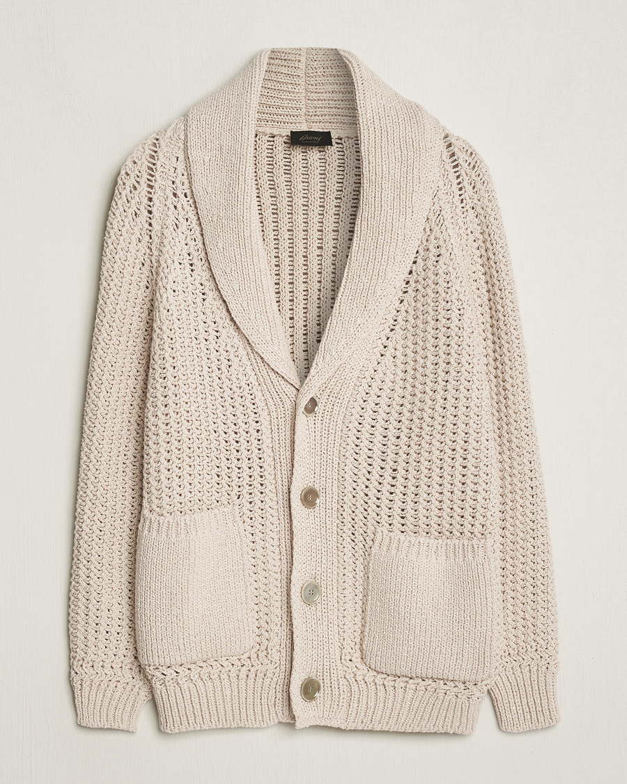 Herre | Trøjer | Brioni | Cotton/Wool Shawl Cardigan Light Beige