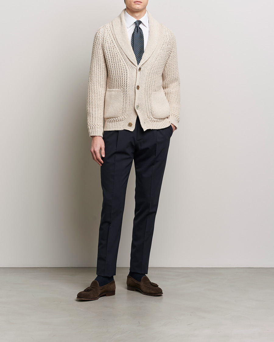 Herre | Trøjer | Brioni | Cotton/Wool Shawl Cardigan Light Beige