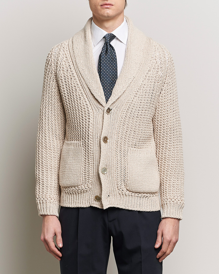 Herre | Brioni | Brioni | Cotton/Wool Shawl Cardigan Light Beige