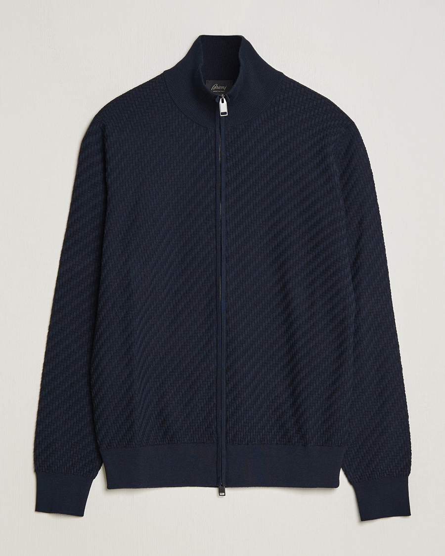 Herre | Trøjer | Brioni | Cashmere/Silk Blend Full Zip Navy