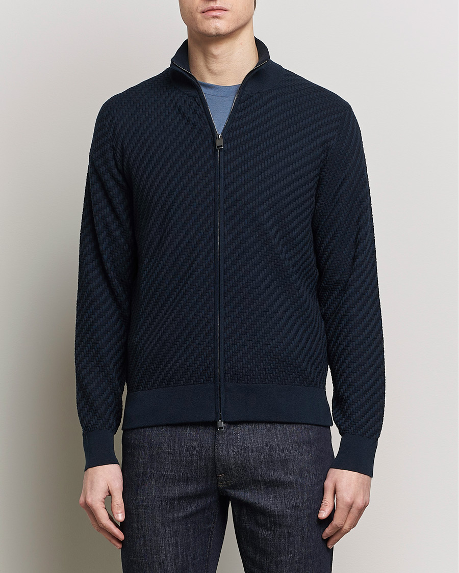 Herre | Trøjer | Brioni | Cashmere/Silk Blend Full Zip Navy