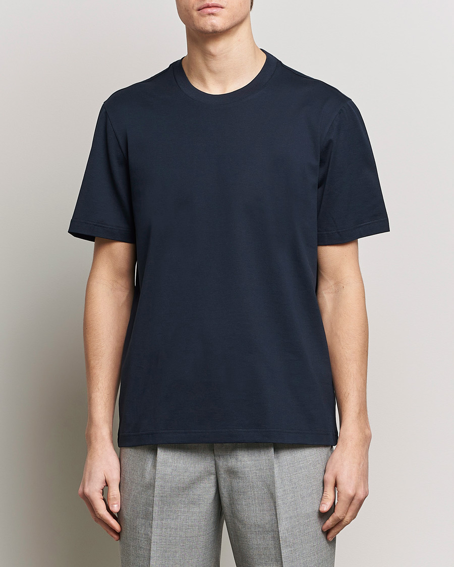 Herre | Brioni | Brioni | Short Sleeve Cotton T-Shirt Navy