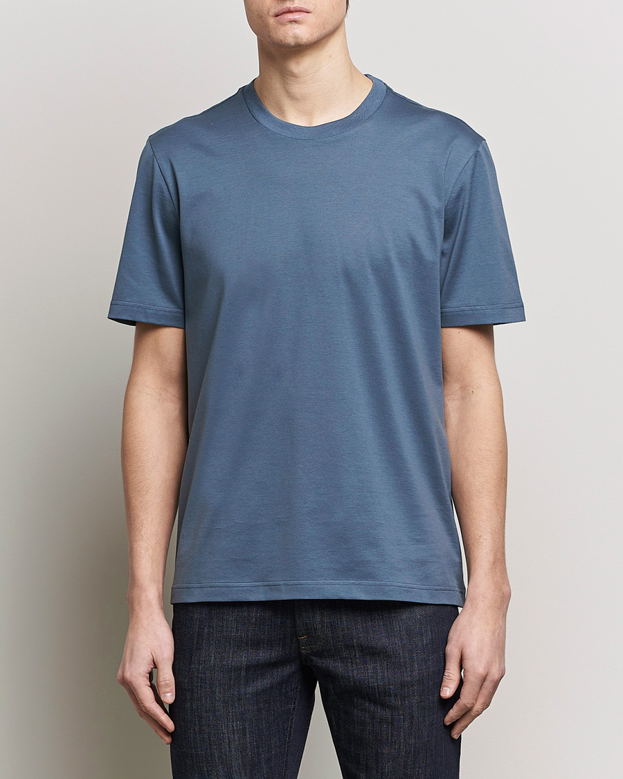 Herre | Wardrobe basics | Brioni | Short Sleeve Cotton T-Shirt Petroleum