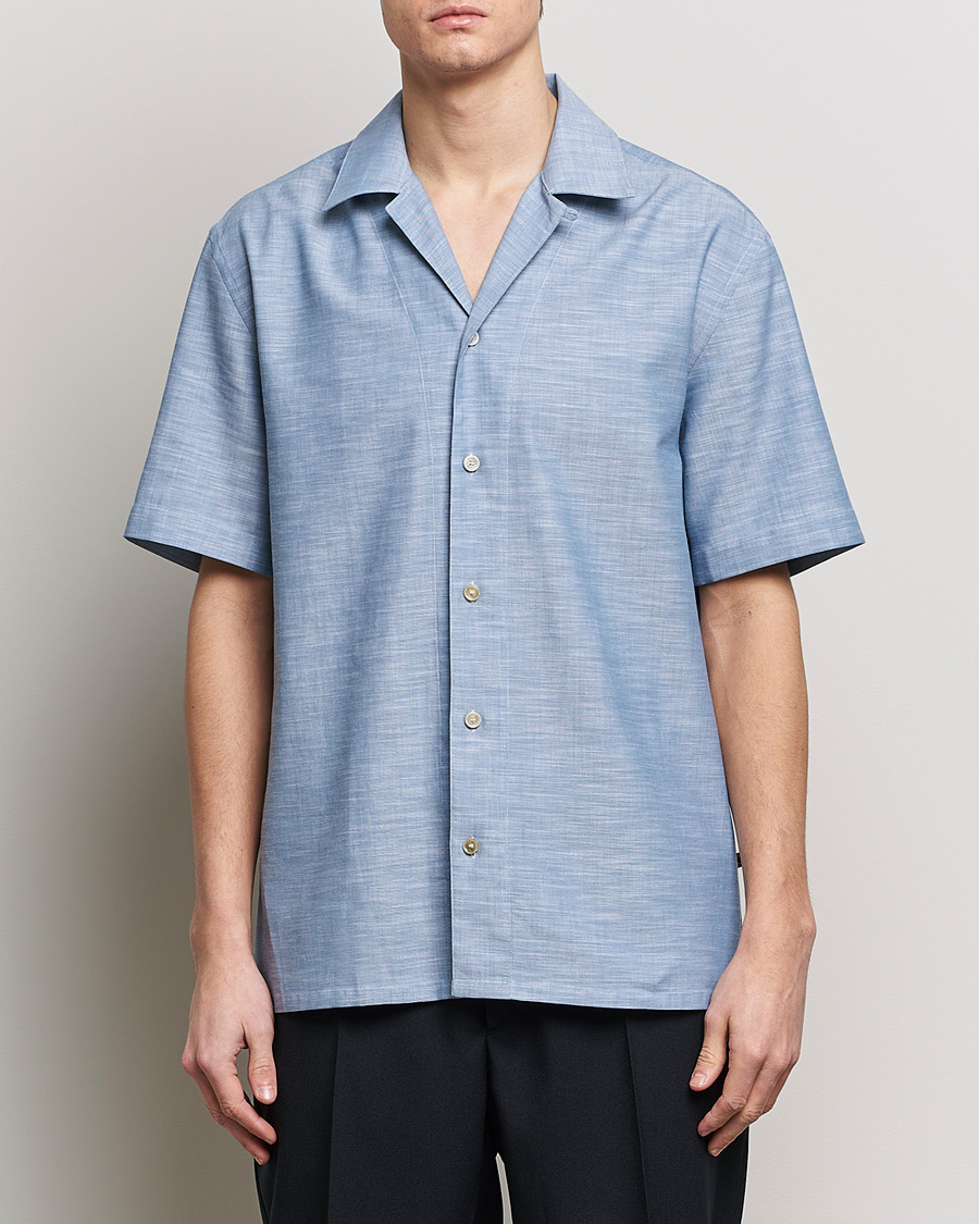 Herre | Kortærmede skjorter | Brioni | Cotton Cuban Shirt Light Blue