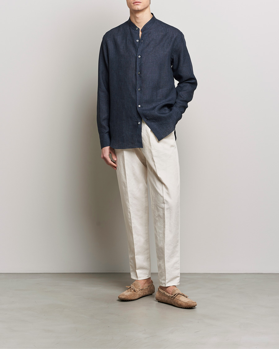 Herre | Skjorter | Brioni | Linen Guru Collar Shirt Navy