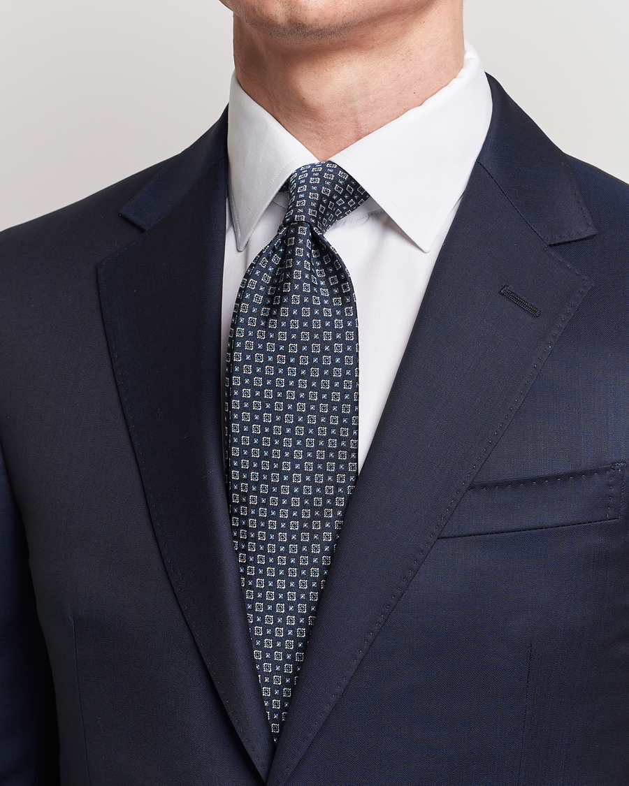 Herre | Italian Department | Brioni | Medallion Silk Tie Navy 