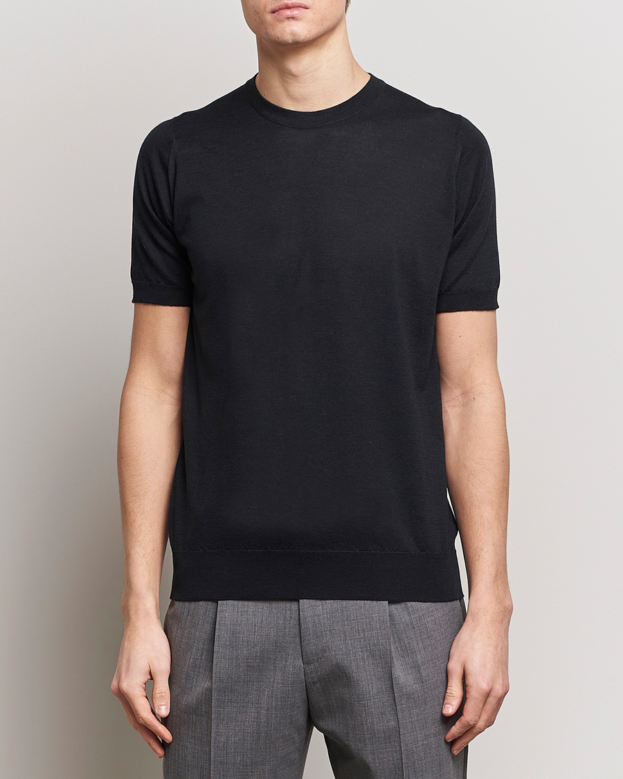 Herre | Best of British | John Smedley | Hilcote Wool/Sea Island Cotton T-Shirt Black