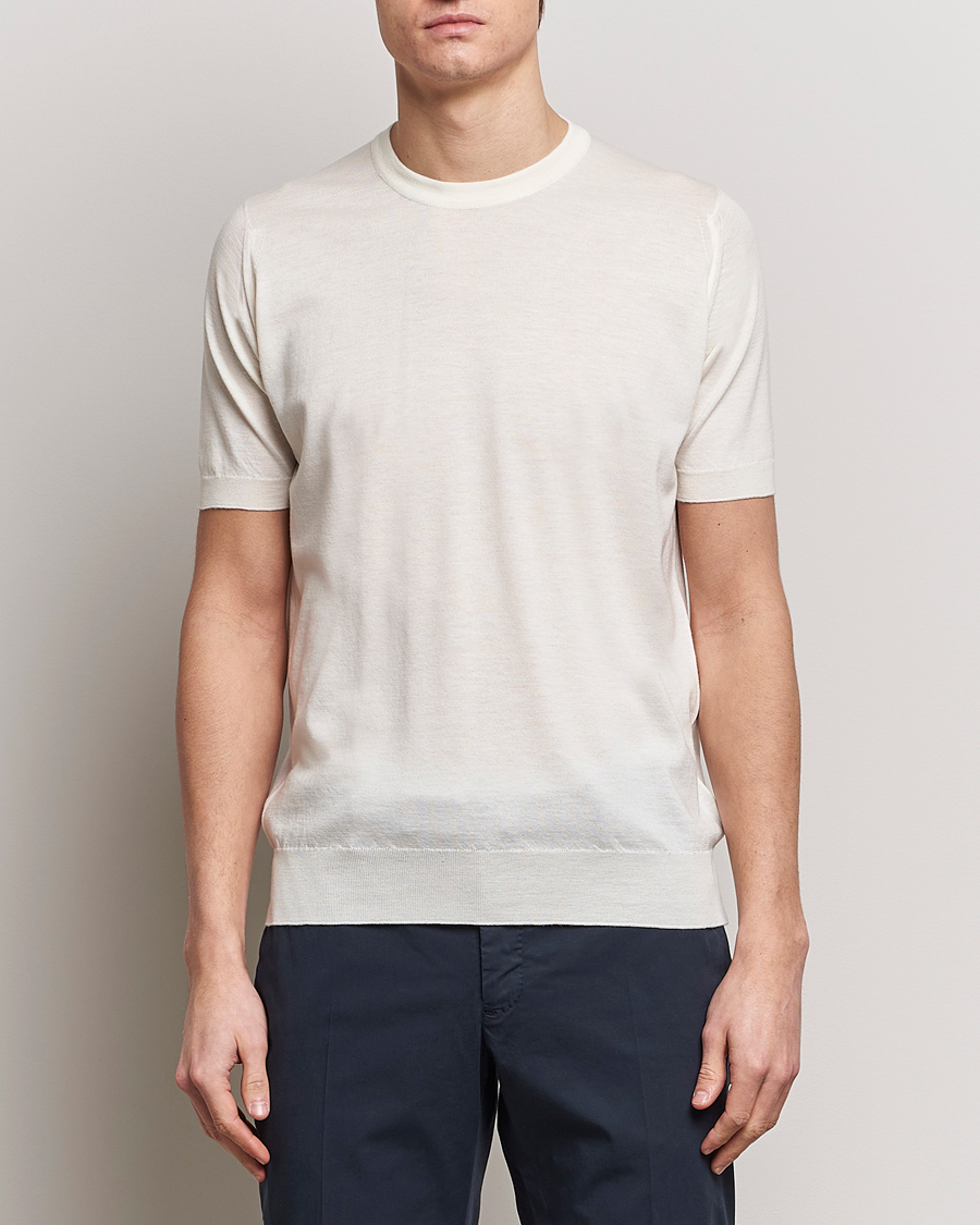 Herre | Tøj | John Smedley | Hilcote Wool/Sea Island Cotton T-Shirt Chalk White