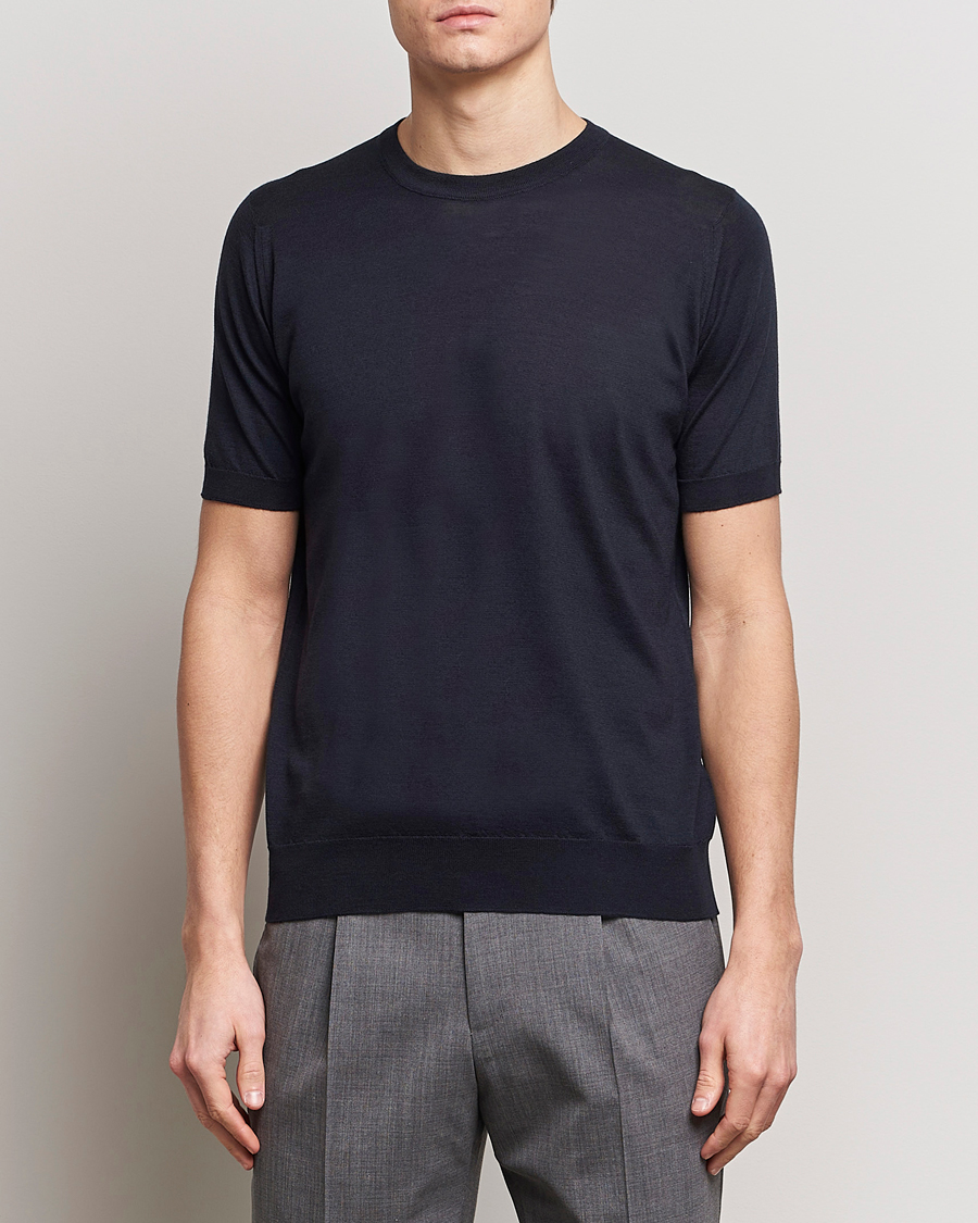 Herre | Best of British | John Smedley | Hilcote Wool/Sea Island Cotton T-Shirt Navy