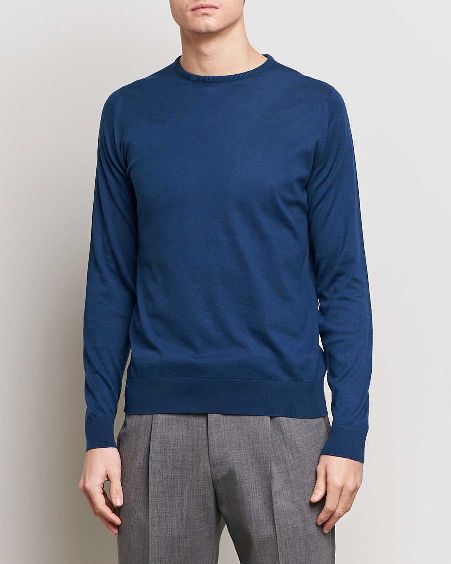 Herre | Pullovers med rund hals | John Smedley | Hatfield Sea Island Crew Neck Indigo