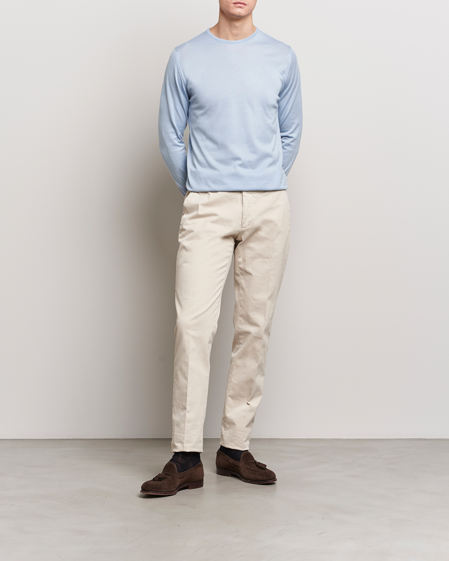 Herre | Trøjer | John Smedley | Hatfield Sea Island Crew Neck Mirage Blue