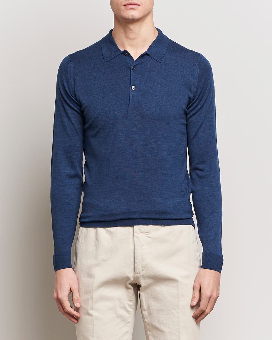 Herre |  | John Smedley | Belper Extra Fine Merino Polo Pullover Indigo