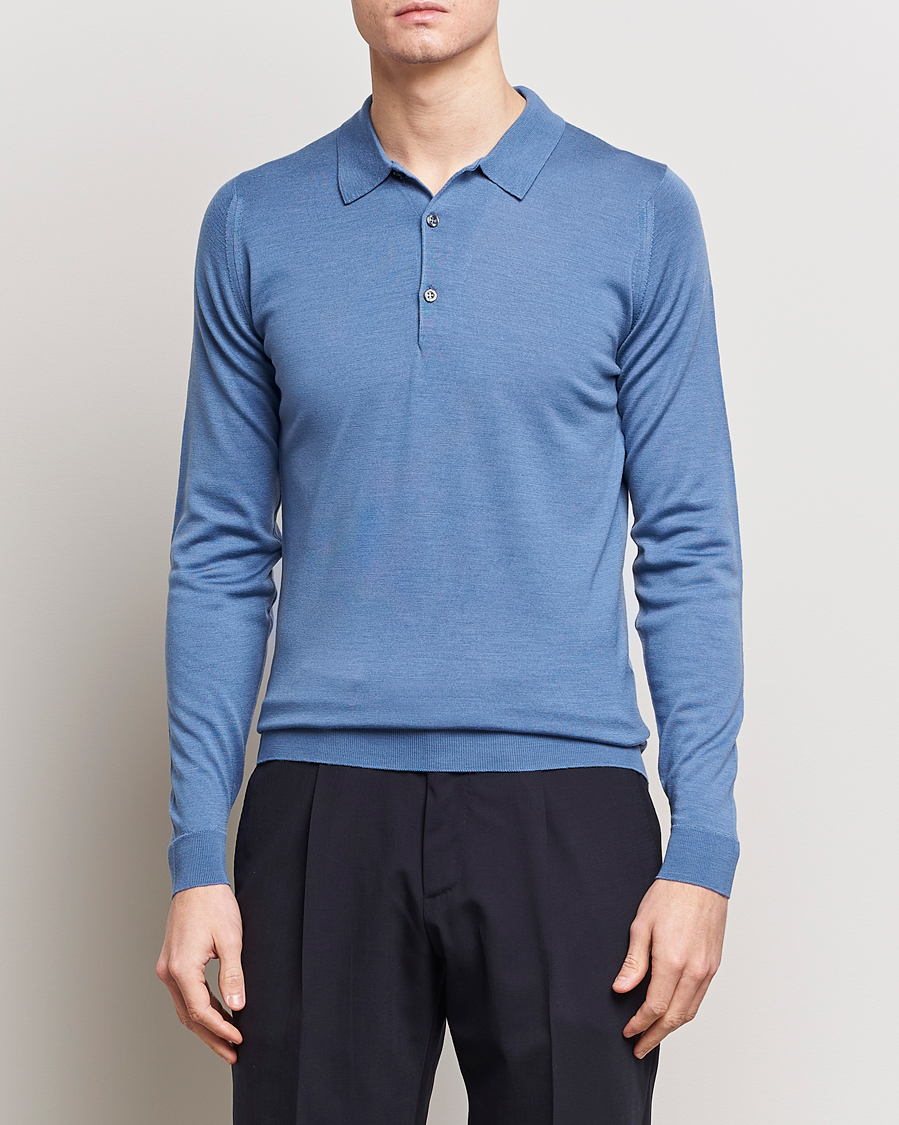 Herre | Tøj | John Smedley | Belper Extra Fine Merino Polo Pullover Riviera Blue
