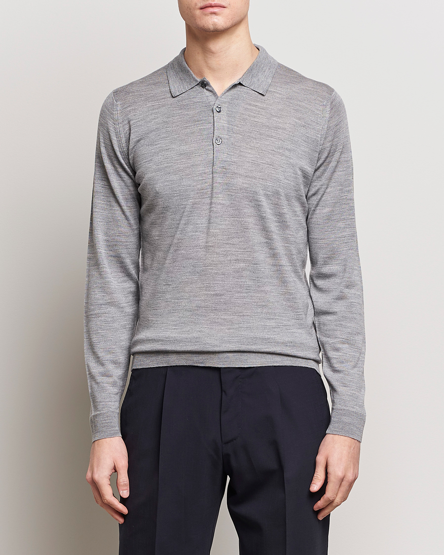 Herre | Tøj | John Smedley | Belper Extra Fine Merino Polo Pullover Silver