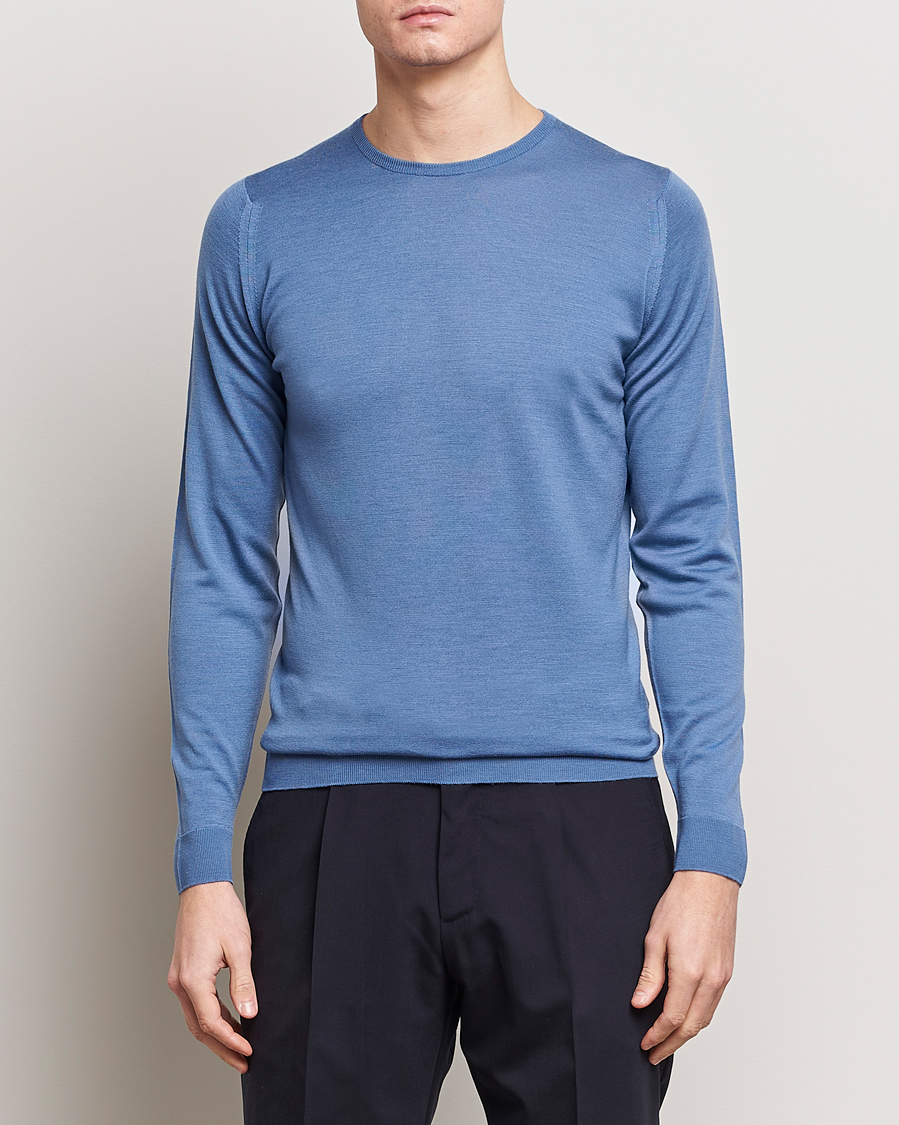 Herre | Tøj | John Smedley | Lundy Extra Fine Merino Crew Neck Riviera Blue