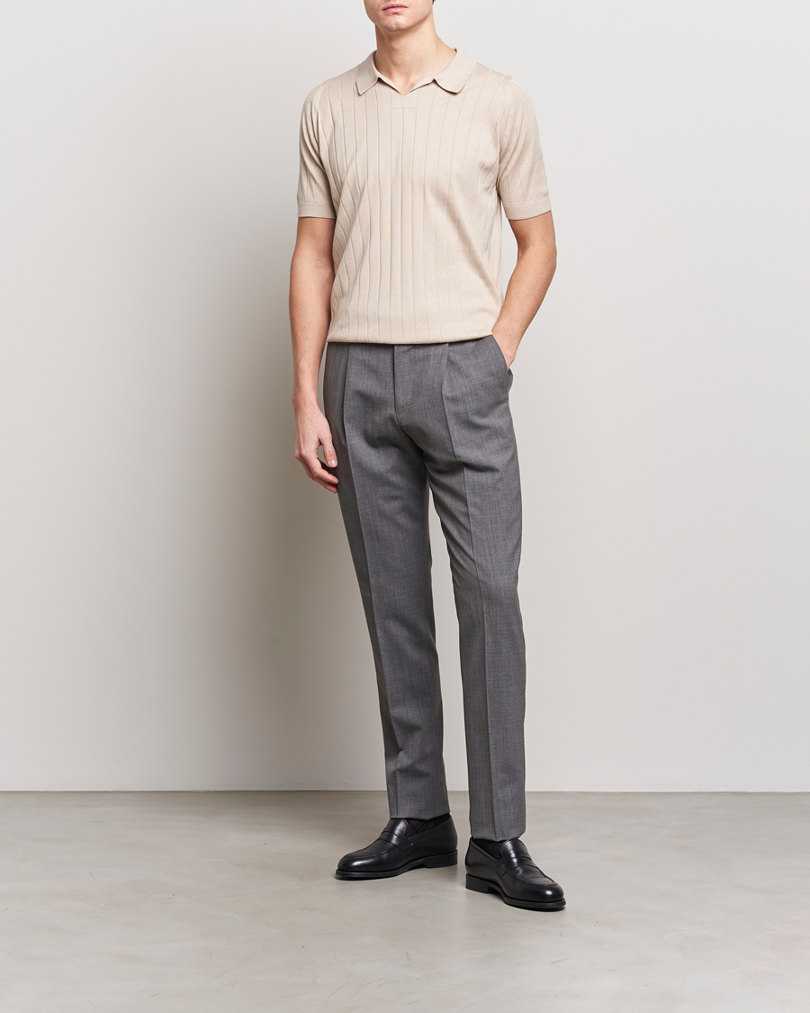 Herre | Polotrøjer | John Smedley | Roper Open Collar Sea Island Polo Almond
