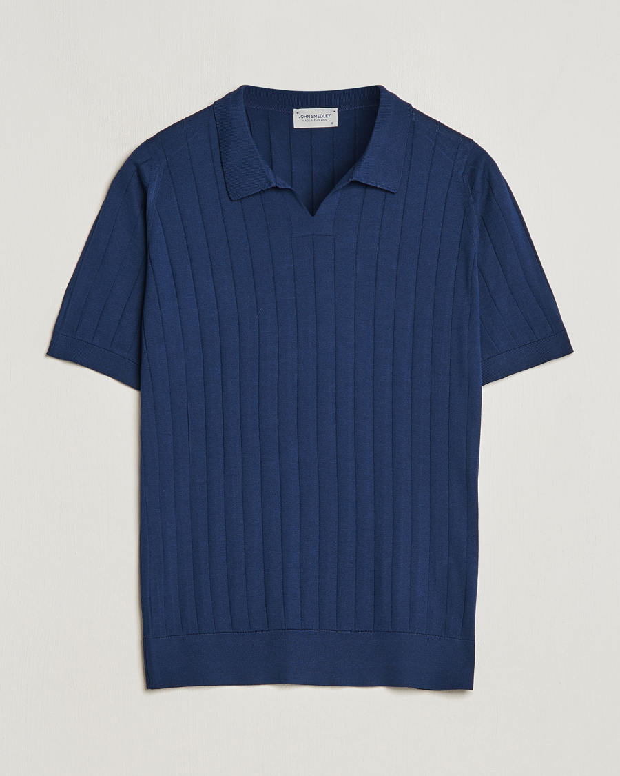Herre | Polotrøjer | John Smedley | Roper Open Collar Sea Island Polo French Navy