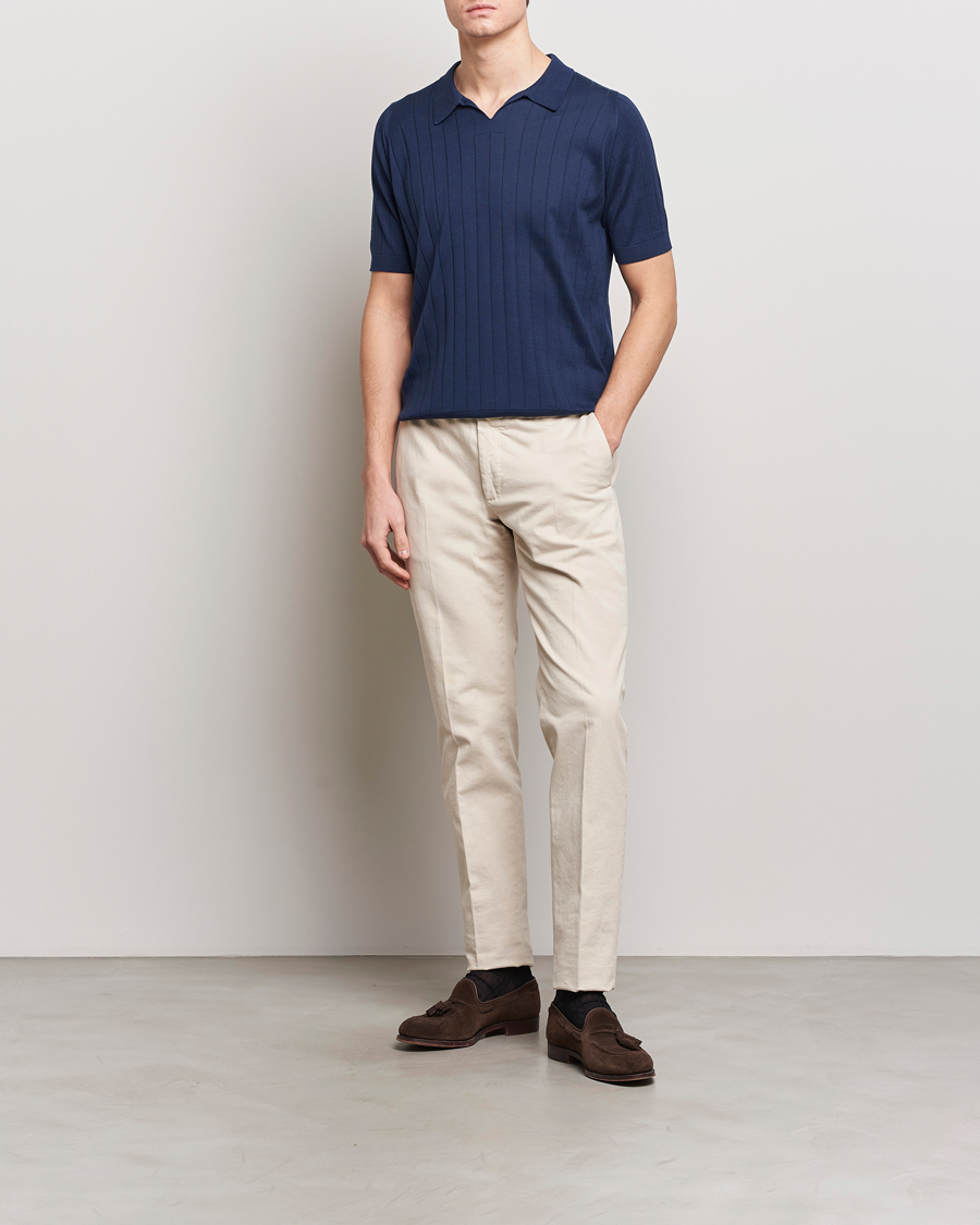 Herre | Polotrøjer | John Smedley | Roper Open Collar Sea Island Polo French Navy