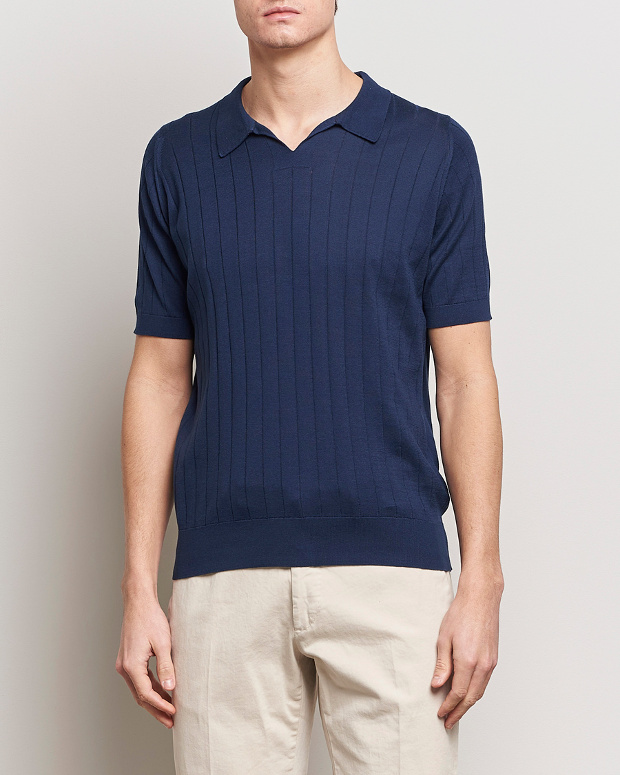 Herre | Tøj | John Smedley | Roper Open Collar Sea Island Polo French Navy