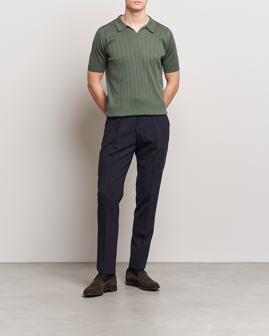 Herre | Polotrøjer | John Smedley | Roper Open Collar Sea Island Polo Palm Green