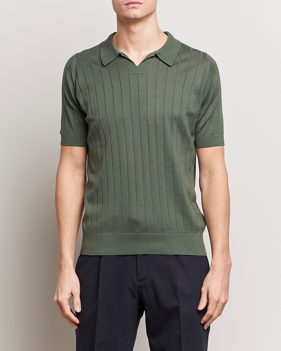 Herre | Tøj | John Smedley | Roper Open Collar Sea Island Polo Palm Green