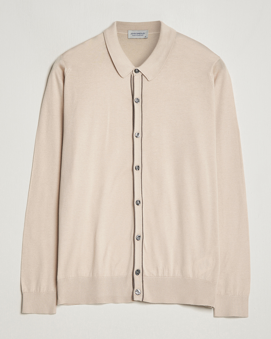 Herre | Trøjer | John Smedley | Shadow Tipped Sea Island Cotton Cardigan Almond