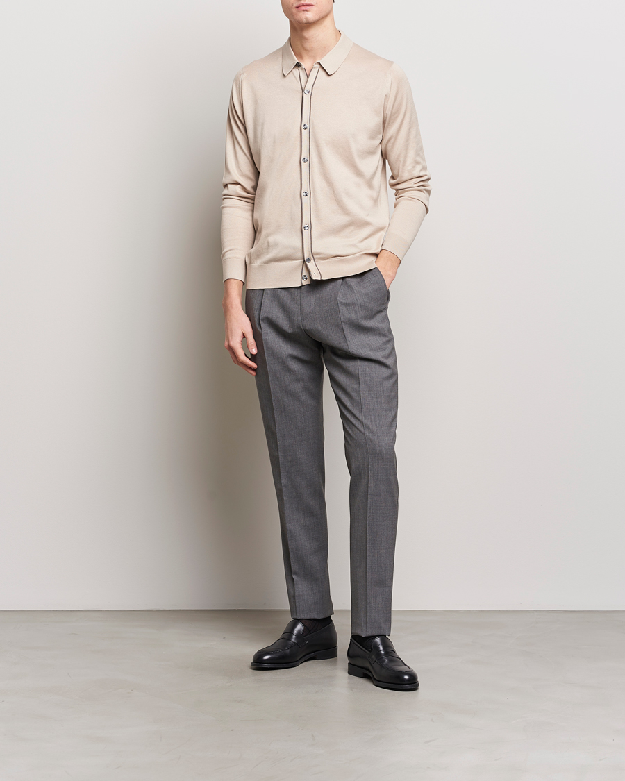 Herre | Trøjer | John Smedley | Shadow Tipped Sea Island Cotton Cardigan Almond