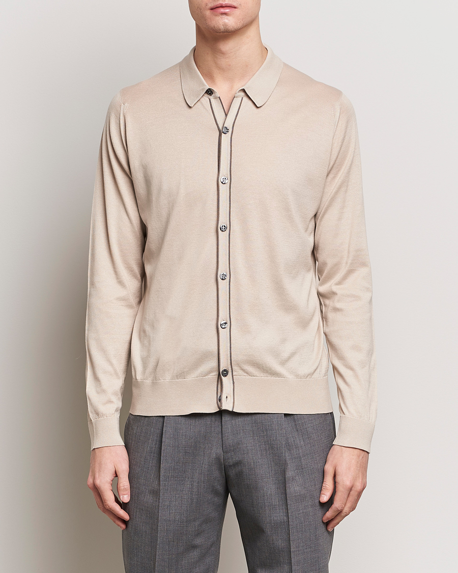 Herre | Tøj | John Smedley | Shadow Tipped Sea Island Cotton Cardigan Almond