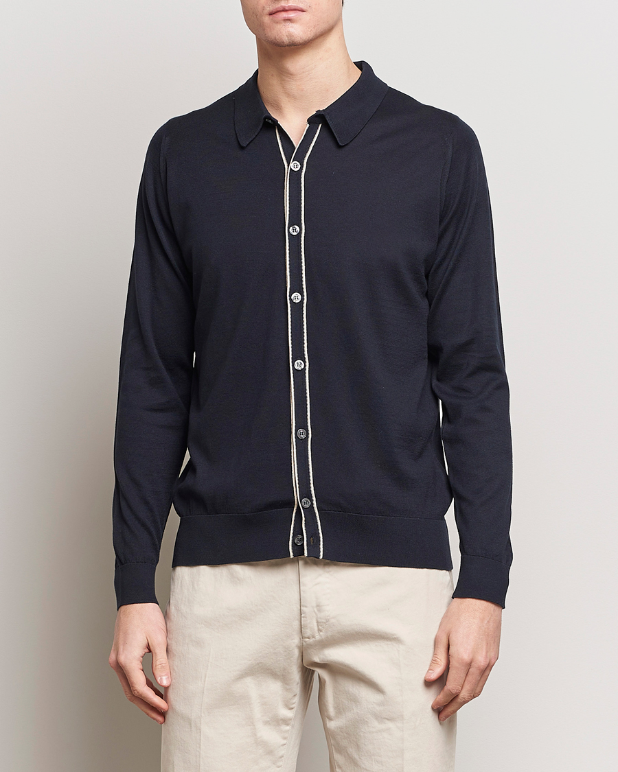 Herre | Cardigans | John Smedley | Shadow Tipped Sea Island Cotton Cardigan Navy