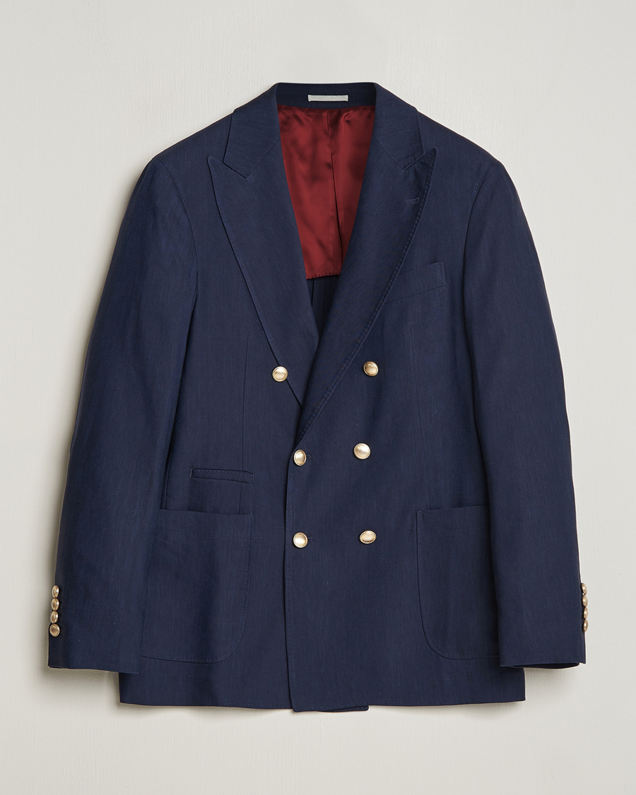 Herre | Blazere & jakker | Brunello Cucinelli | Double Breasted Wool/Linen Blazer Navy