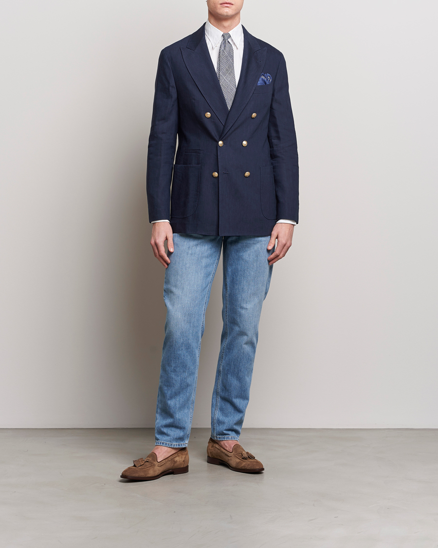 Herre | Blazere & jakker | Brunello Cucinelli | Double Breasted Wool/Linen Blazer Navy