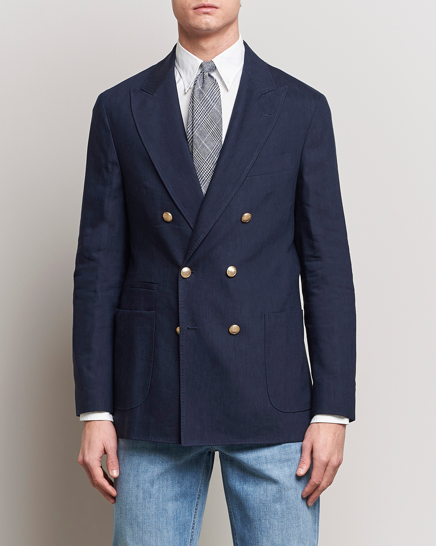 Herre | Italian Department | Brunello Cucinelli | Double Breasted Wool/Linen Blazer  Navy