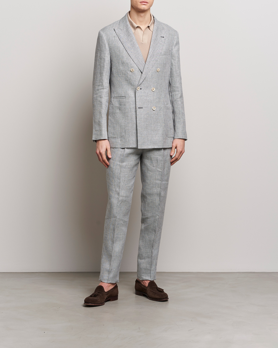 Herre | Bukser | Brunello Cucinelli | Pleated Houndstooth Trousers Light Grey