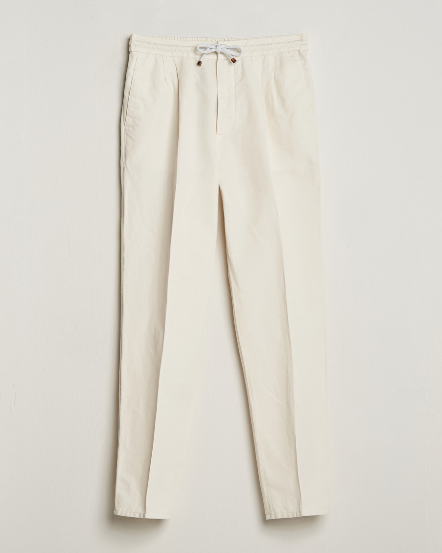 Herre | Bukser | Brunello Cucinelli | Cotton/Linen Drawstring Pants Off White