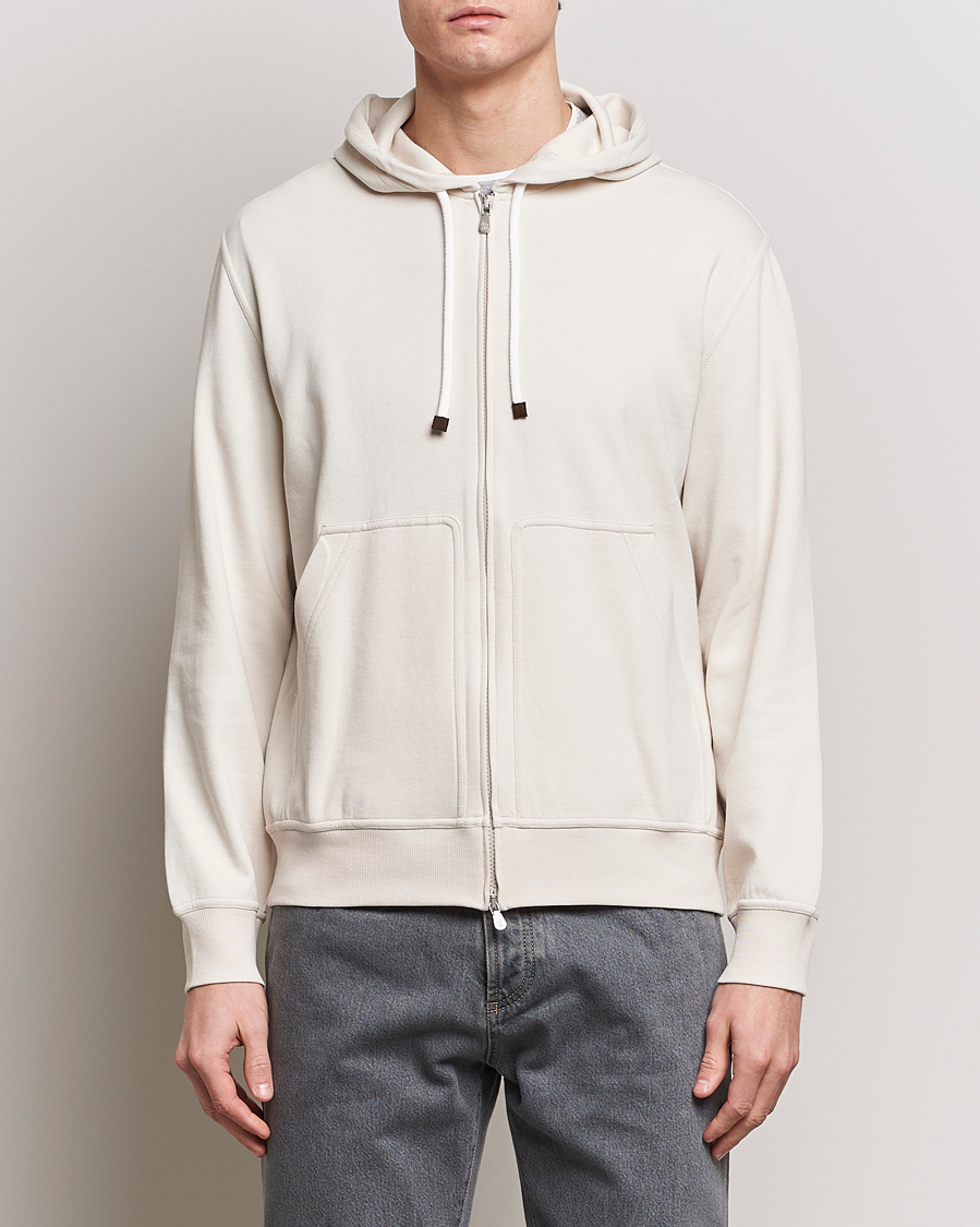 Men | Quiet Luxury | Brunello Cucinelli | Soft Cotton Full Zip Hoodie Light Beige