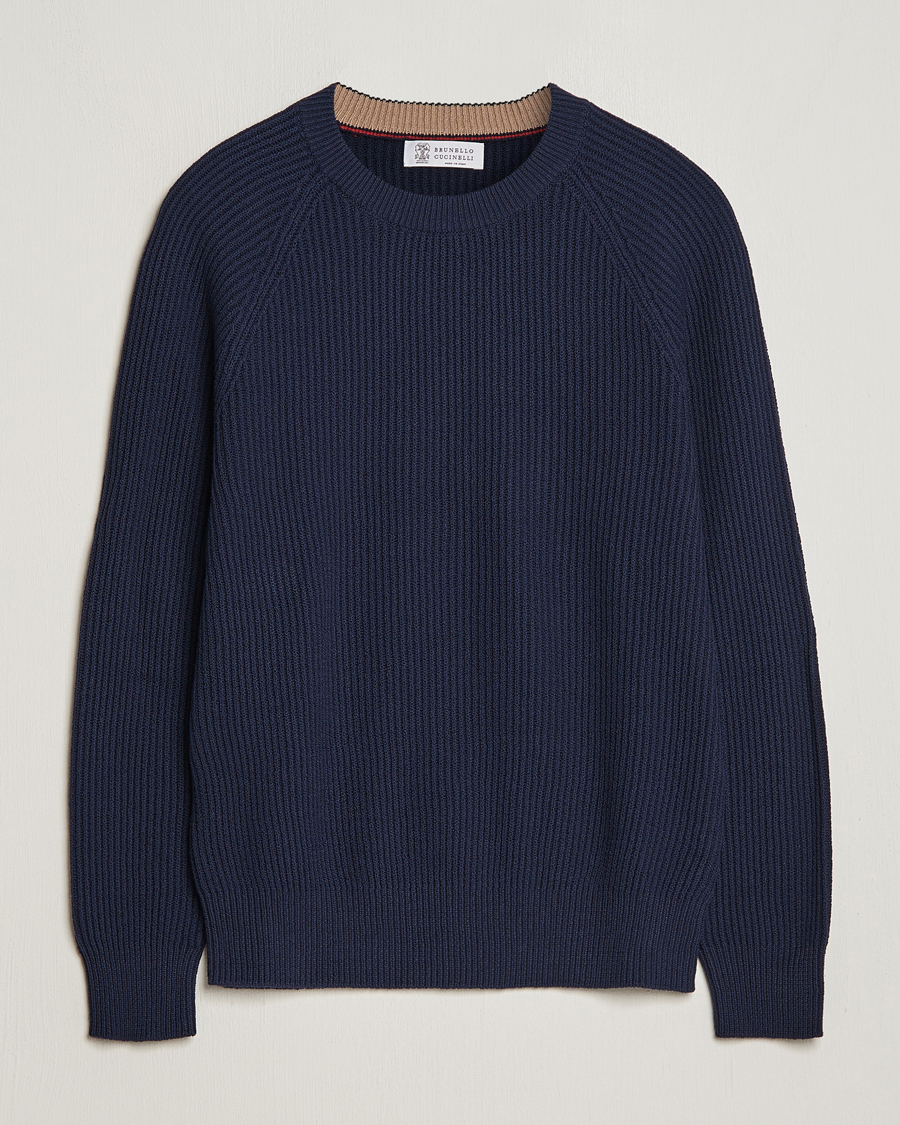 Herre | Trøjer | Brunello Cucinelli | Heavy Rib Stitch Crew Neck Navy