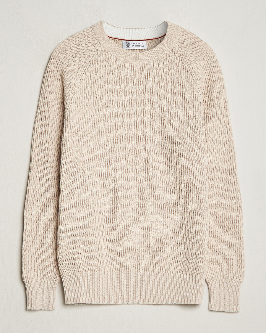 Herre | Trøjer | Brunello Cucinelli | Heavy Rib Stitch Crew Neck Light Beige
