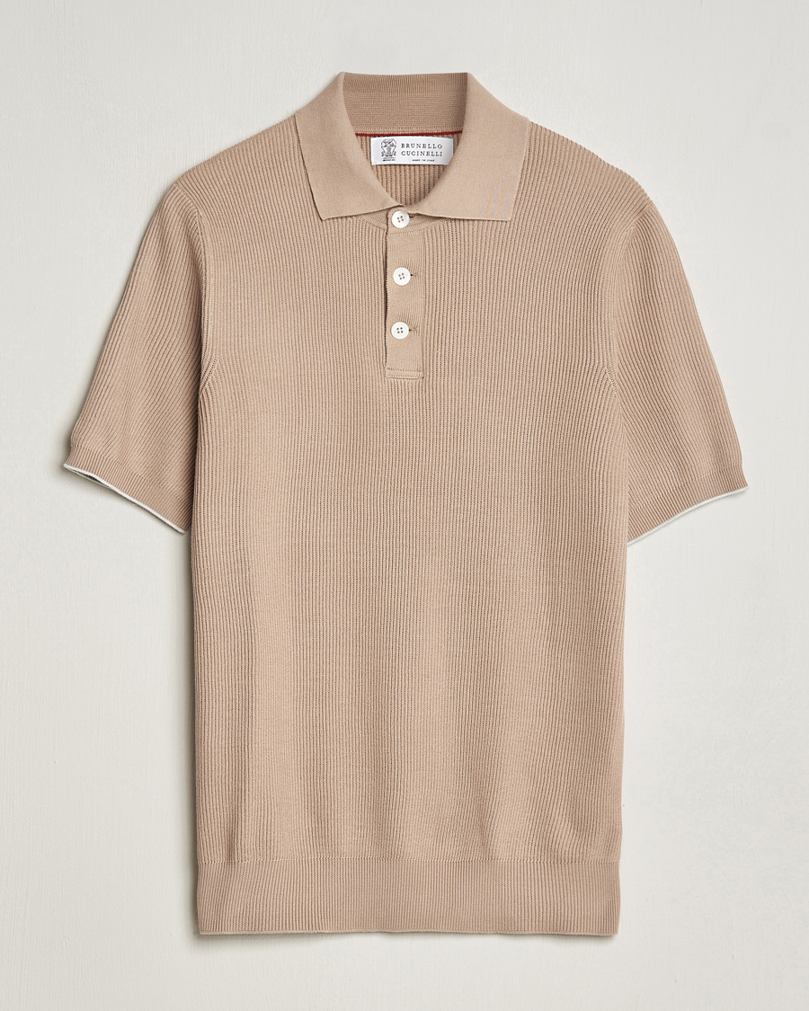 Herre | Polotrøjer | Brunello Cucinelli | Rib Stitch Knitted Polo Beige